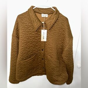 Quilted Solid Knit Oversized Casual Shacket Jacket